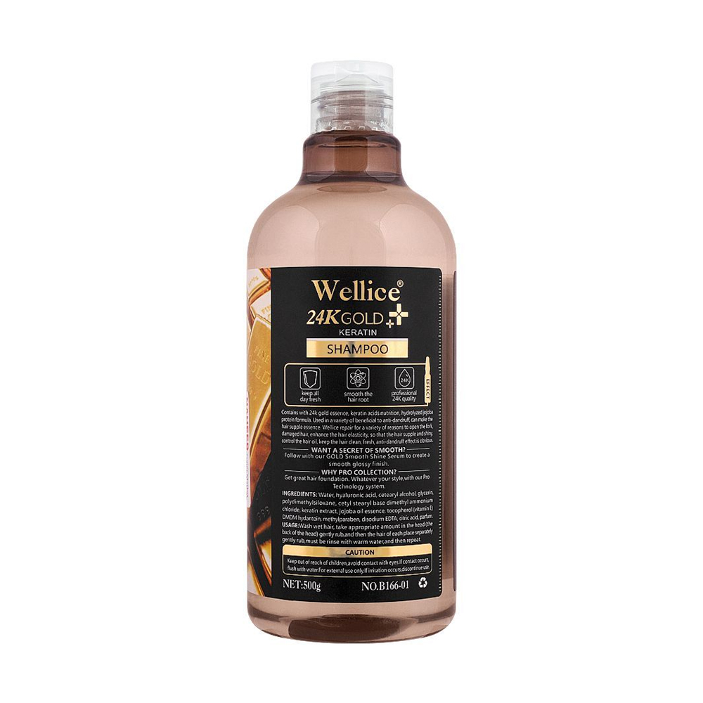 Wellice Professional 24K Gold Keratin Ampoule Care Serum Shampoo 500g - Image 2